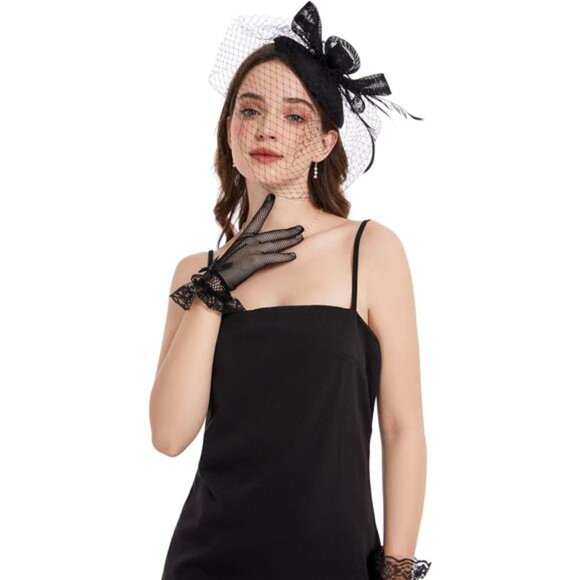 Fascinator Hat Veil Feather Black